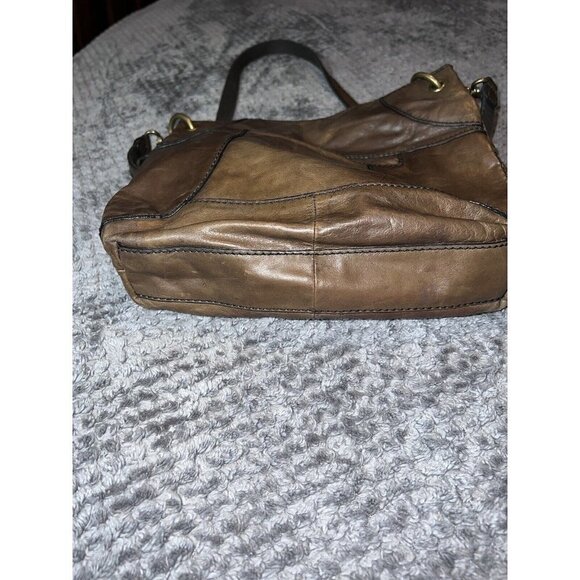 FOSSIL Brown Distressed Leather Large Crossbody Folding Handbag - Picture 11 of 16